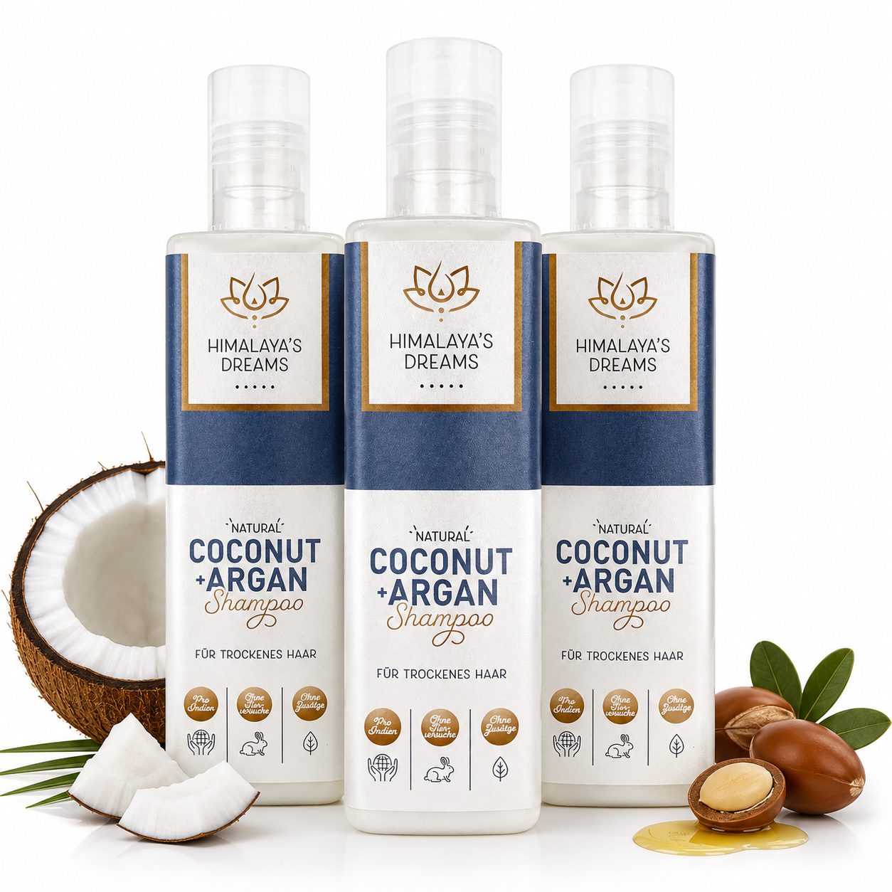SALE% Ayurveda Shampoo Coconut&Argan 3x 200ml ZERTIFIZIERTE NATURKOSMETIK für trockenes Haar