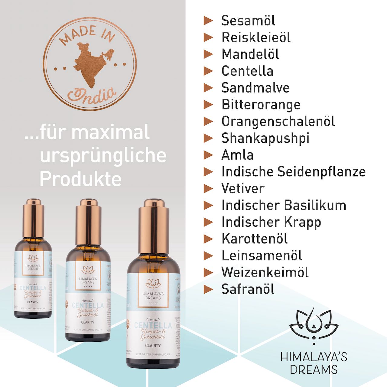 Ayurveda Körper- und Gesichtsöl Centella/Clarity 100ml / Bei Narben & Dehnungsstreifen