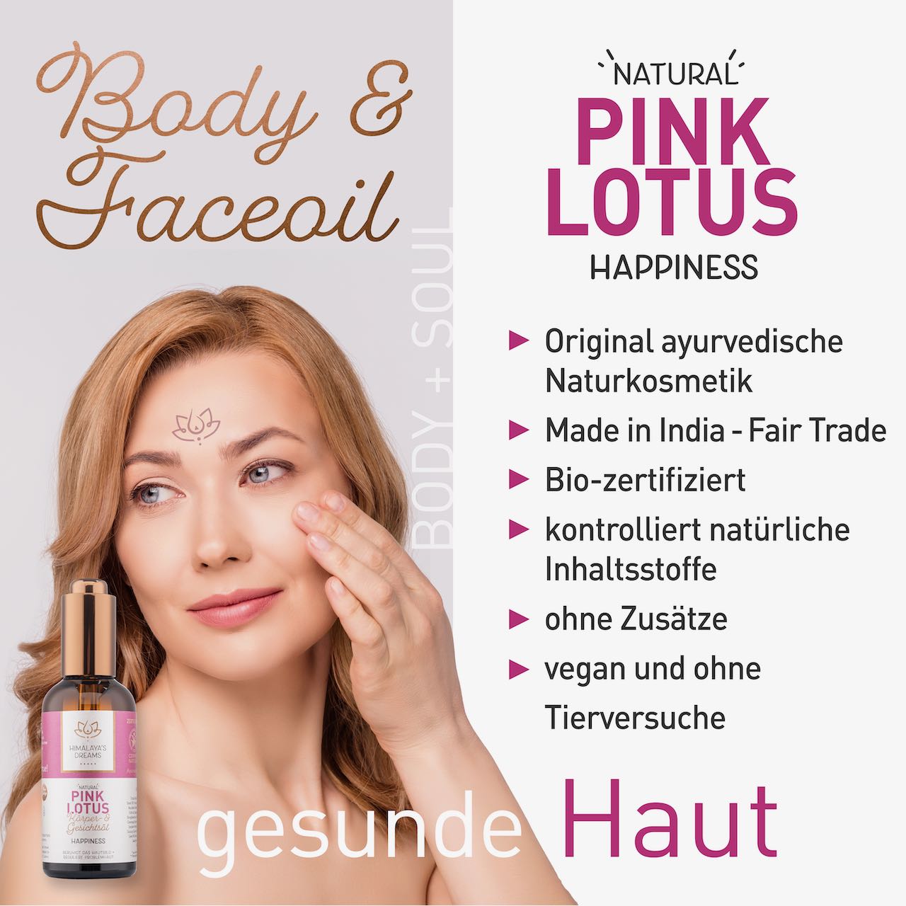 Ayurveda Körper- und Gesichtsöl Pink Lotus/Happiness 100ml / Bei Mischhaut & Akne