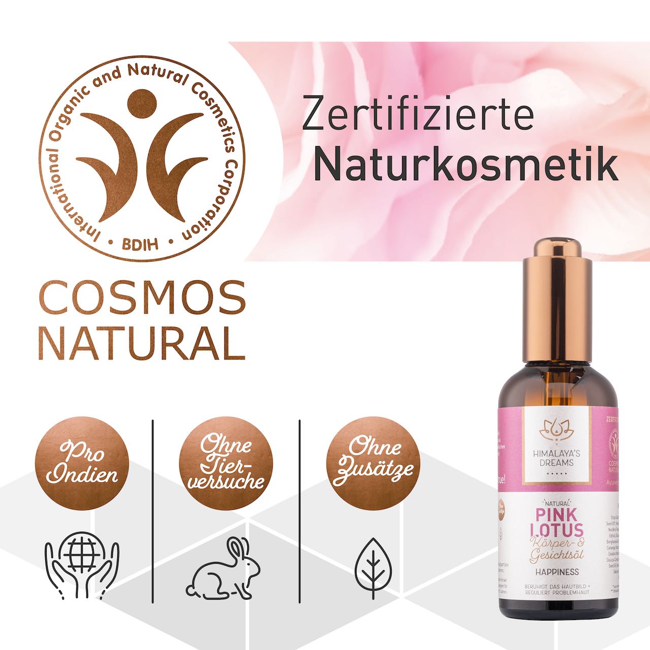 Ayurveda Körper- und Gesichtsöl Pink Lotus/Happiness 100ml / Bei Mischhaut & Akne