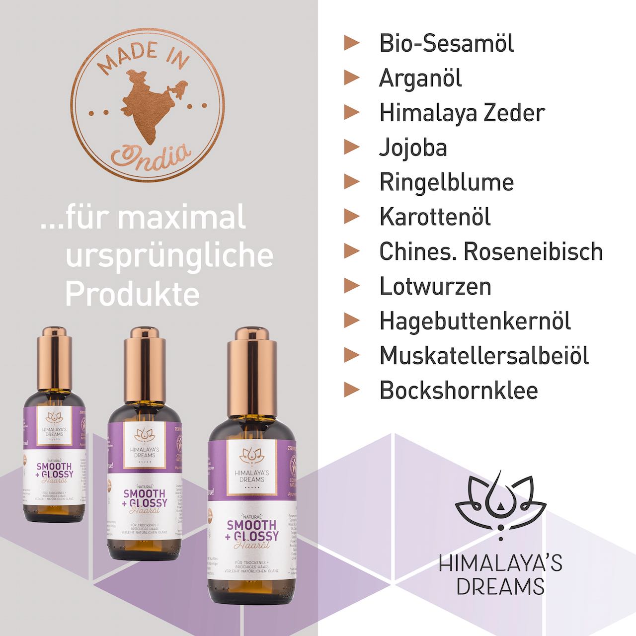 Ayurveda Haaröl Smooth&Glossy 100ml / mit Hagebuttenkernöl bei sehr brüchigem Haar