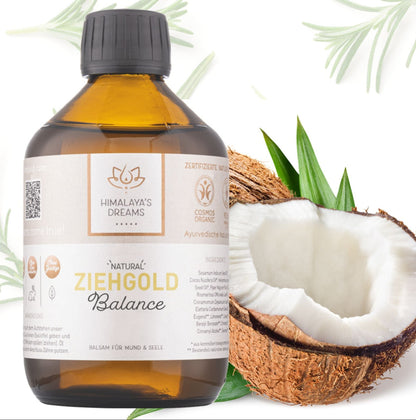 Ayurveda Ziehgold BALANCE 250ml mit sehr hohem BIO-Kokosöl Gehalt und vielen Gewüzen für ein noch effektiveres Ergebnis