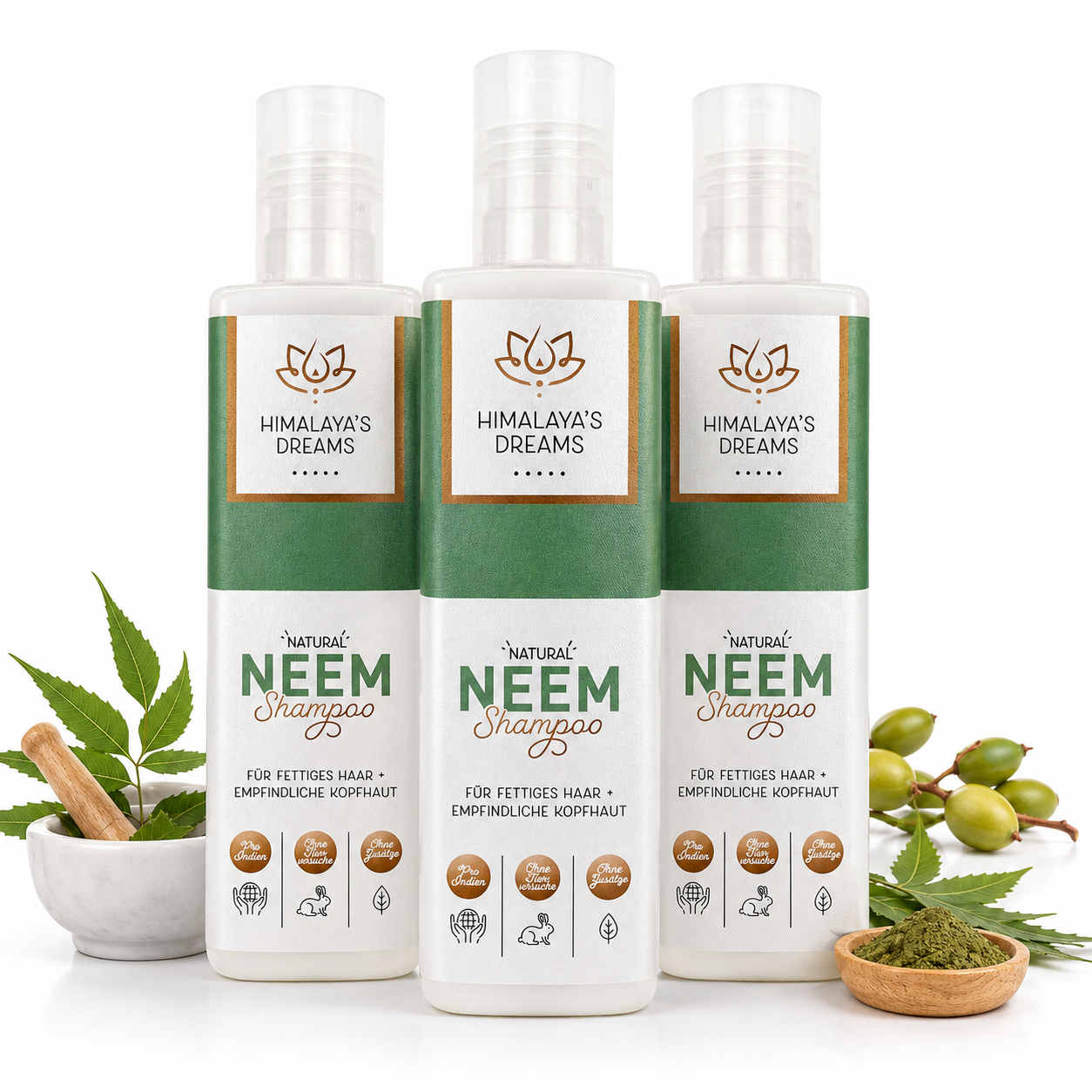 SALE% Ayurveda Shampoo Neem 3x 200ml ZERTIFIZIERTE NATURKOSMETIK für fettiges Haar und empfindliche Kopfhaut