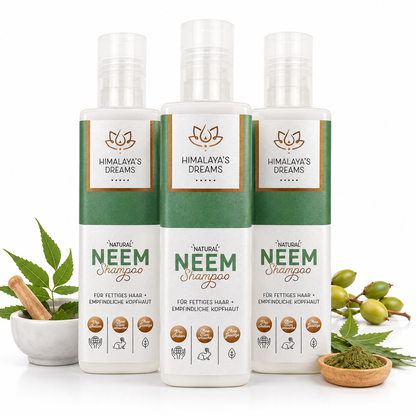 SALE% Ayurveda Shampoo Neem 3x 200ml ZERTIFIZIERTE NATURKOSMETIK für fettiges Haar und empfindliche Kopfhaut