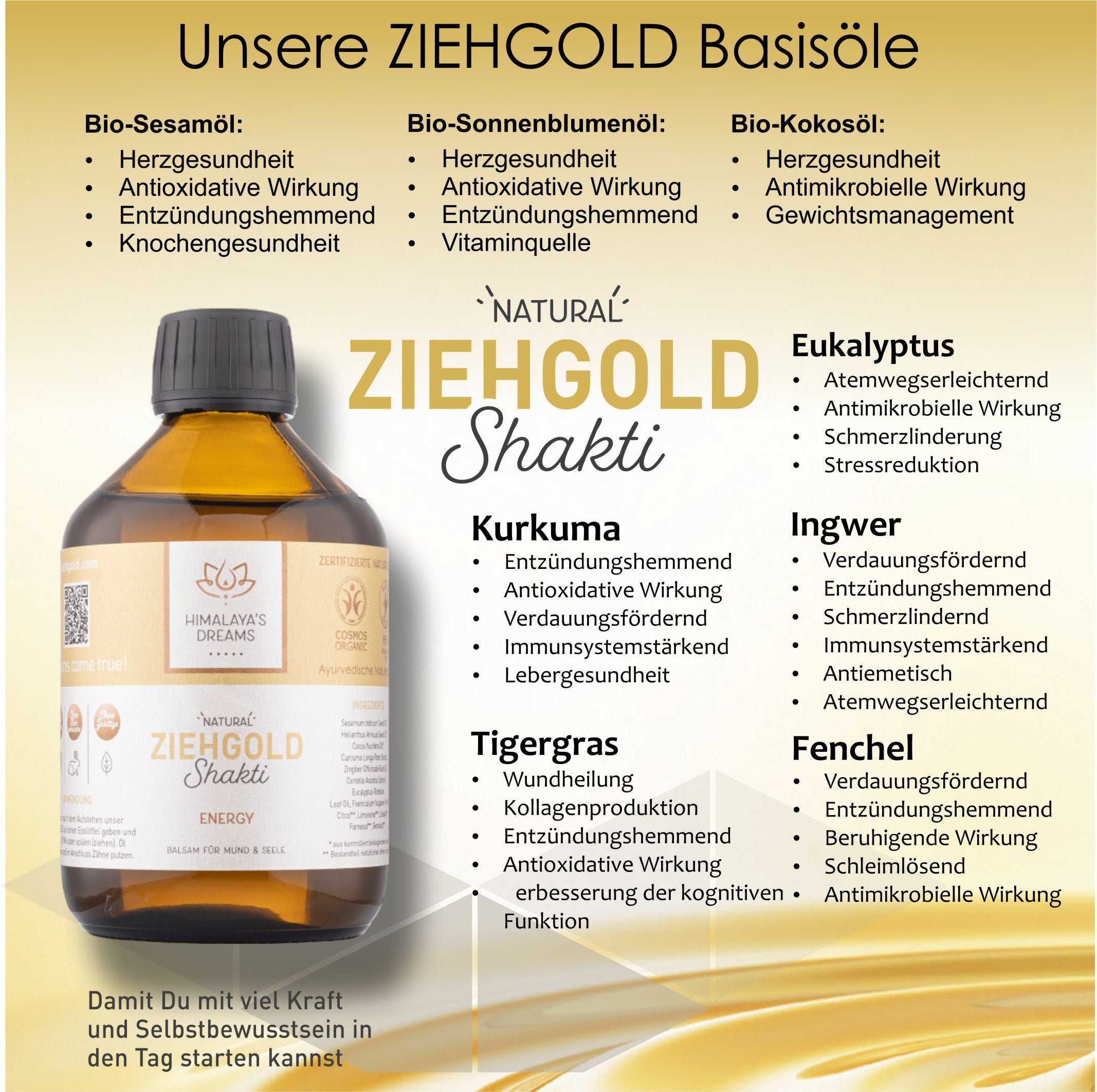 Ayurveda Ziehgold ENERGY 250ml BIO zertifiziert / Die beste Wahl für das effektivste Ölziehen. Mit ayurvedischen Ärzten entwickelt.