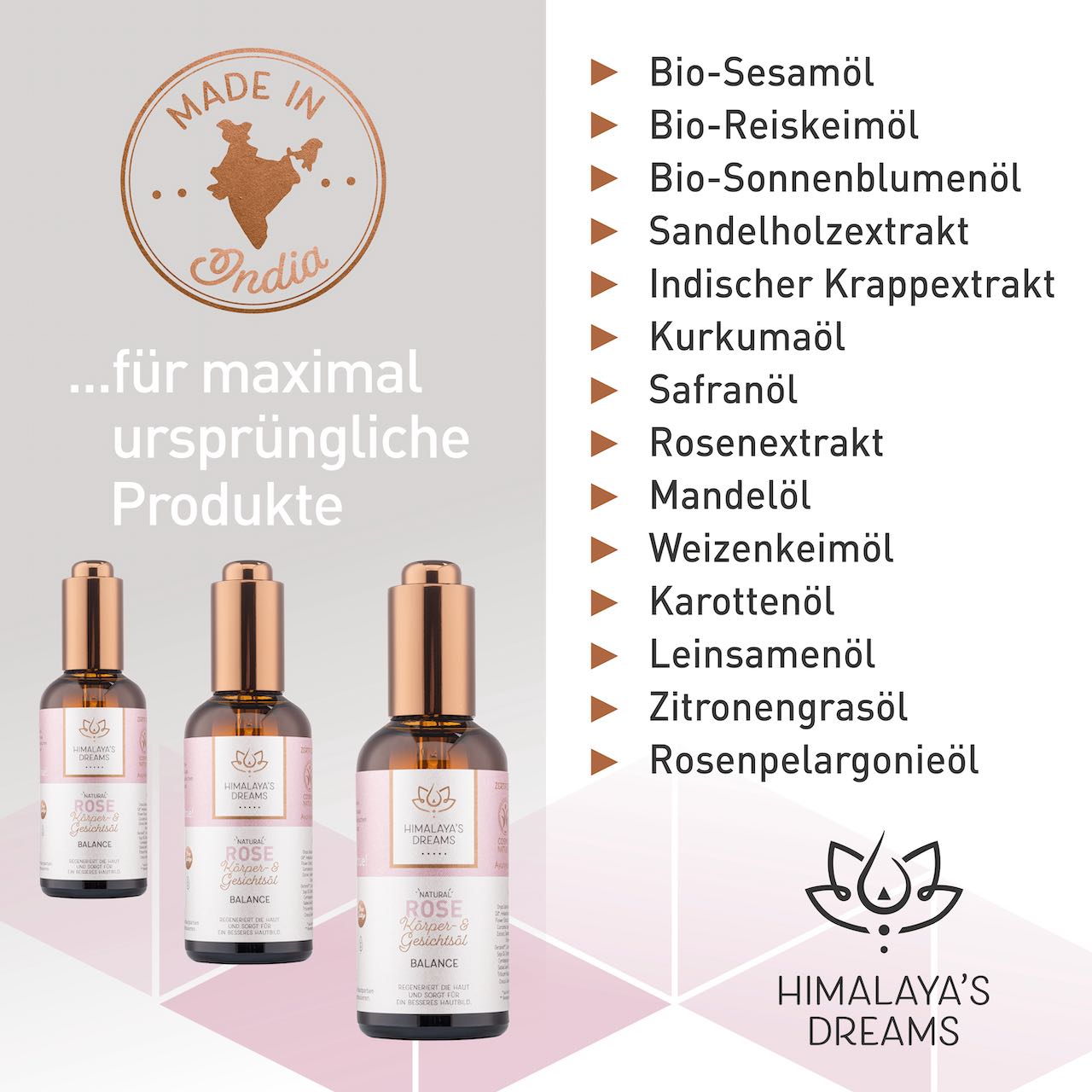 Ayurveda Körper- und Gesichtsöl Rose / Balance 100ml / Bei geröteter & empfindlicher Haut