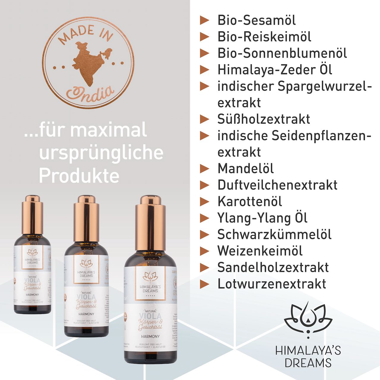 Ayurveda Körper- und Gesichtsöl Viola/Harmony 100ml / Bei trockener & strapazierter Haut