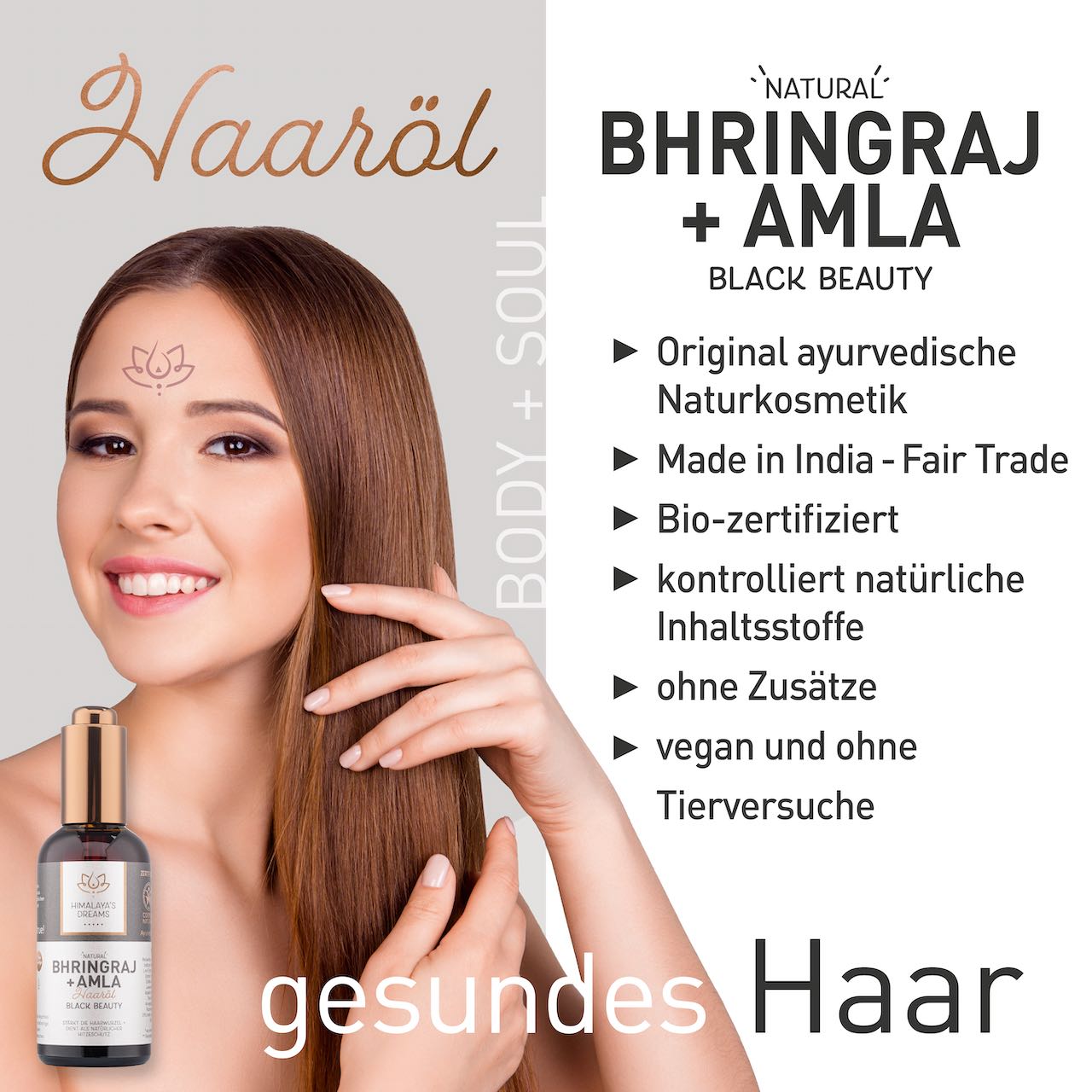Ayurveda Haaröl Bhringraj&Amla/Black Beauty 100ml / gegen vorzeitiges Ergrauen und dient als Hitzeschutz