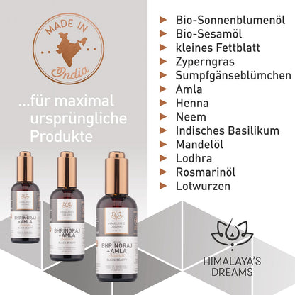 Ayurveda Haaröl Bhringraj&Amla/Black Beauty 100ml / gegen vorzeitiges Ergrauen und dient als Hitzeschutz