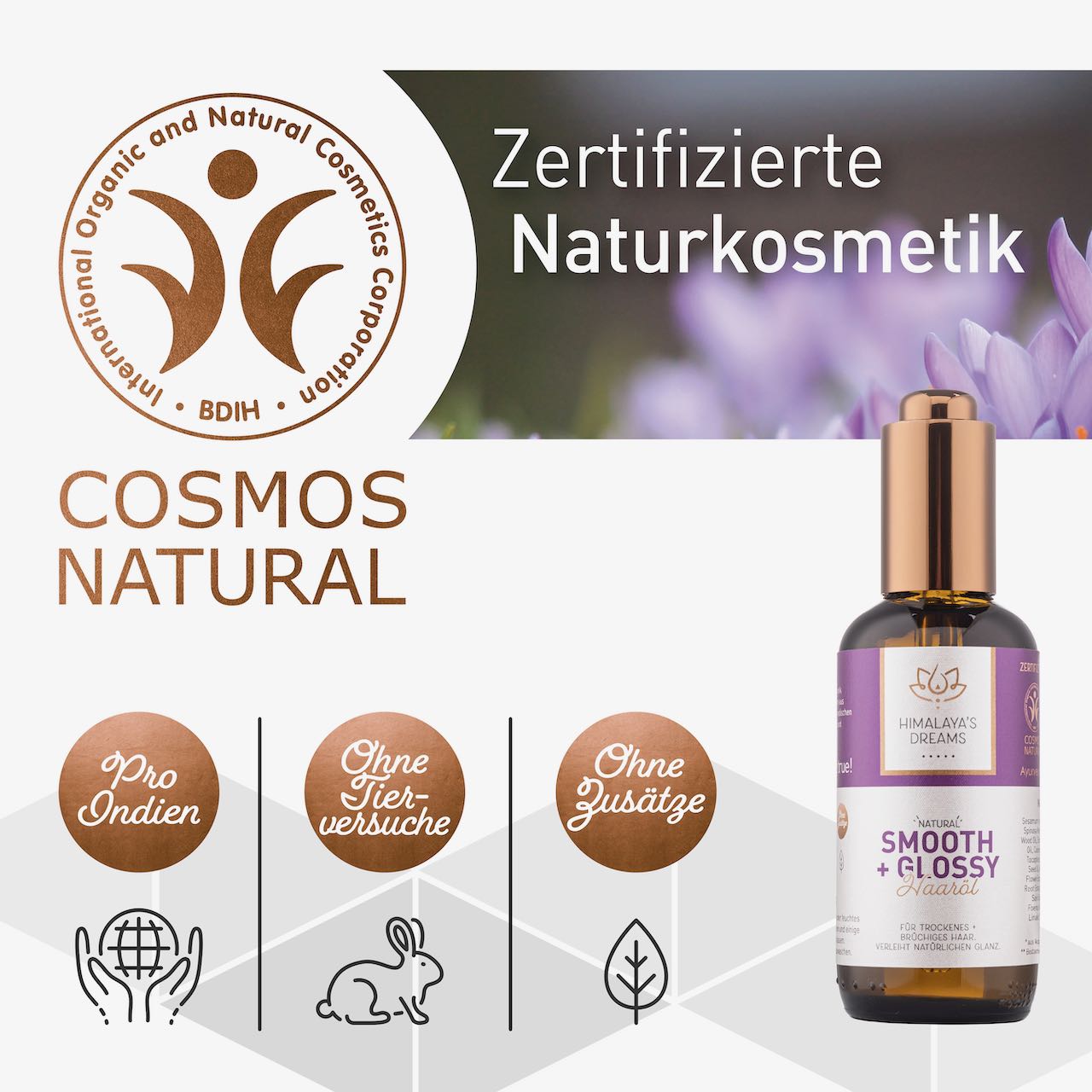 Ayurveda Haaröl Smooth&Glossy 100ml / mit Hagebuttenkernöl bei sehr brüchigem Haar