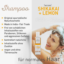 Load the image into the gallery viewer, Ayurveda Shampoo Shikakai&Lemon 200ml CERTIFIED NATURAL COSMETICS