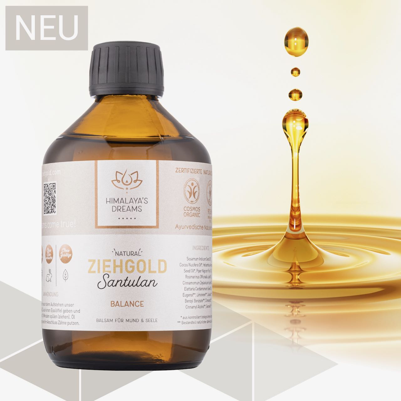 Ayurveda Ziehgold BALANCE 250ml mit sehr hohem BIO-Kokosöl Gehalt und vielen Gewüzen für ein noch effektiveres Ergebnis